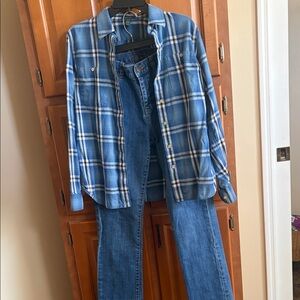 Lauren Jean Co. Blur Plaid Shirt and Jeans Set